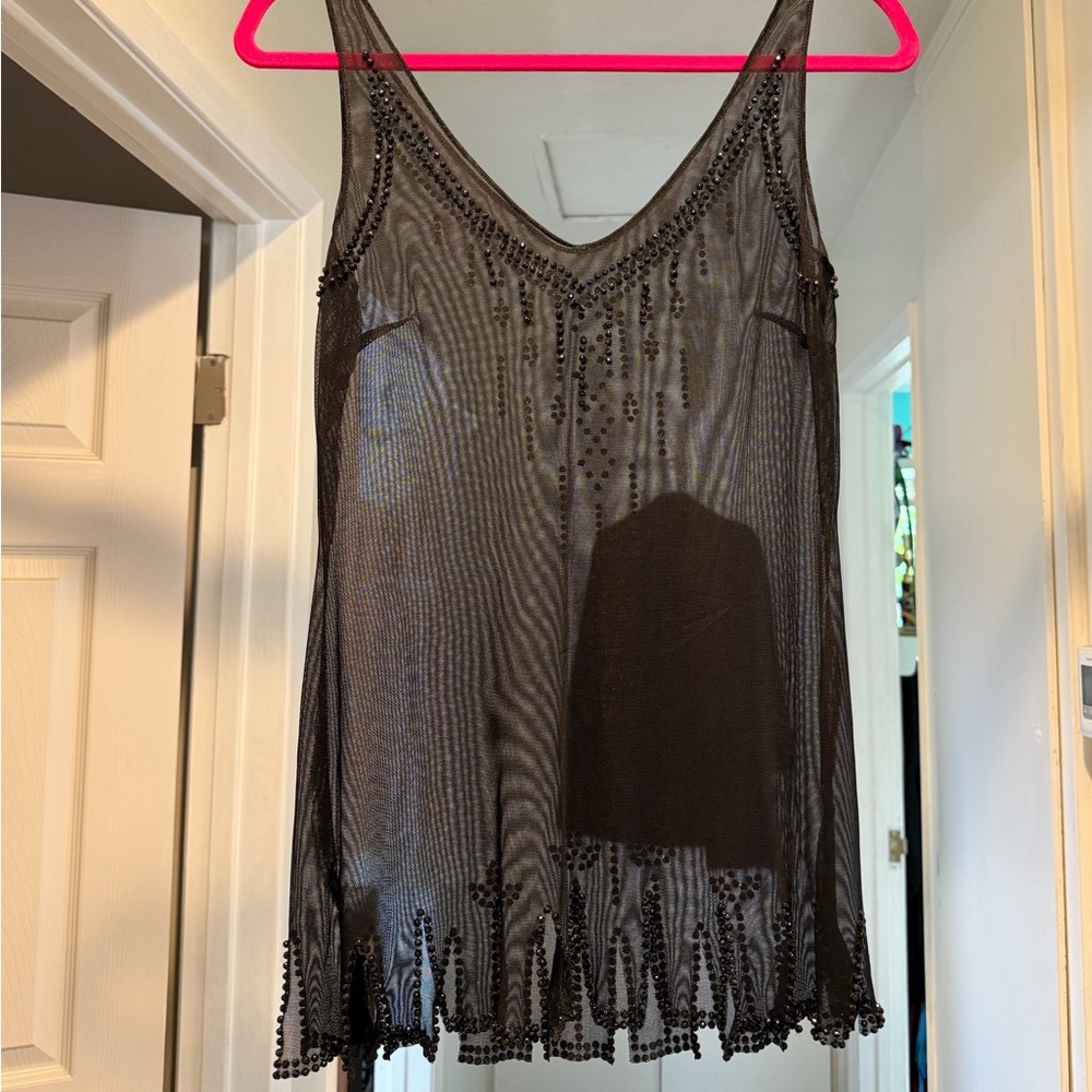 Jessica McClintock Black Sheer Beaded Chemise